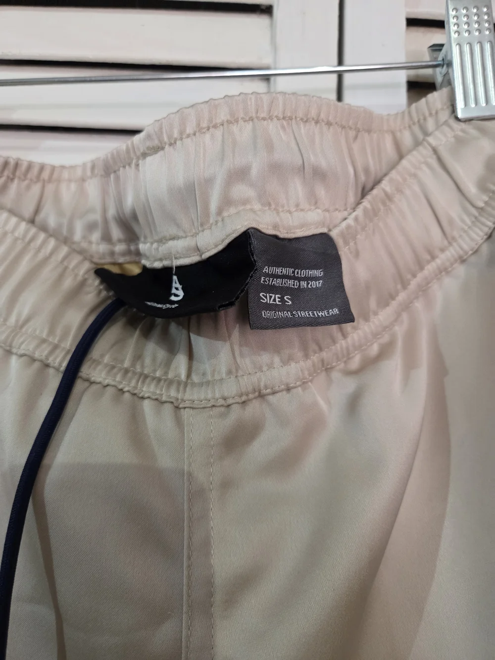 Alpha STYLE Beige & Navy Athletic Shorts with Drawstring